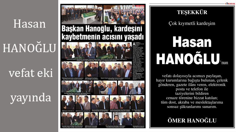 Gülegüle Gazetesi Hasan HANOĞLU Vefat Eki